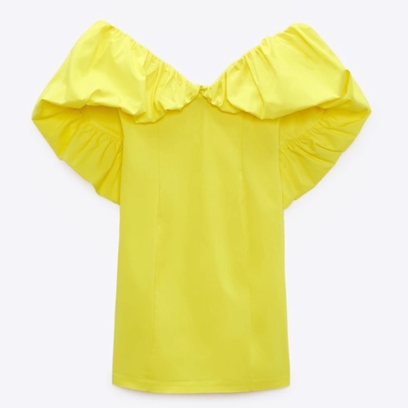 ZARA WOMAN NWT YELLOW RUCHED BALLOON SLEEVES DRESS SIZE SMALL - Picture 6 of 9
